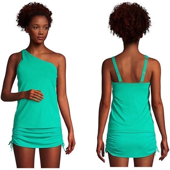 Land's End One Shoulder or strap soft cup Tankini Top soft cup Blackberry Var - Picture 4 of 4